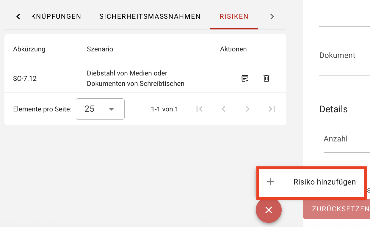 Risiko hinzufügen